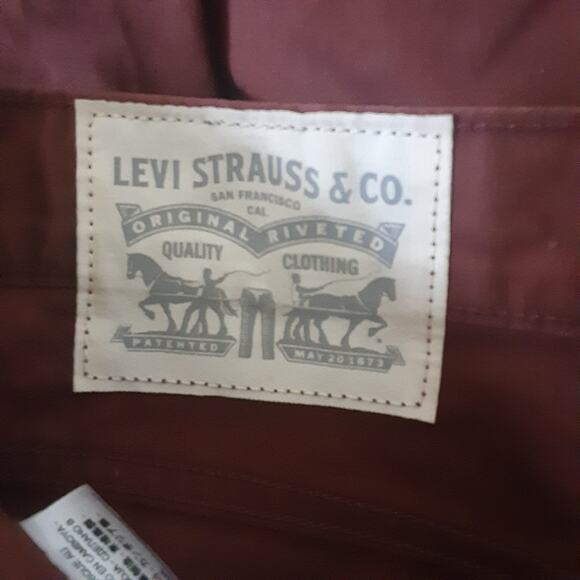 Levis Pants Mens 36x30 Maroon Flat Front White Tab Canvas - Picture 3 of 9